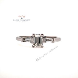 Emerald Cut Diamond Solitaire Accent Engagement Ring
